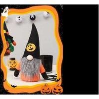 Hand-Sewn Silk Halloween Wizard Hat Faceless Doll Ornament - Vintage Tabletop Home Decor