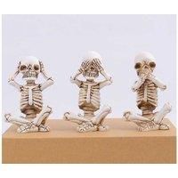 Resin Skull Ornament Set - See, Hear, Speak No Evil Decorative Figurines for Shelves & Desktops