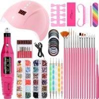 42 Piece Gel Nail Art Set - Uv Lamp, Electric Nail File & Nail Gems!