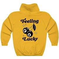 Unisex Designer 'Feeling Lucky' Hoodie - Soft Polyester, Retro Cherry Print, Sizes UK 12-32