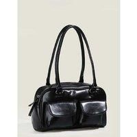 Unisex Black Minimalist Vegan Leather Tote Bag - Underarm Shoulder Purse With Hidden Pocket, 2 Colours, Compact & Durable