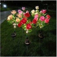 Solar LED Rose Flower Outdoor Garden Lights - 7-Head, Weatherproof, Energy Efficient