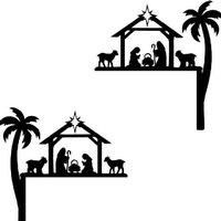 Large Wrought Iron Wall Art - Christmas Nativity Door Frame Decoration, Retro Gold/Silver, 30Cm