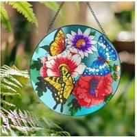 Butterfly Glass Garden Ornament Pendant - Outdoor Decorative Sun Catcher, Weather-Resistant Metal & Glass, 15Cm