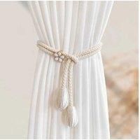 Modern Simple Off-White Curtain Tie Set - Fabric Flower Buckle, 2Pcs, Minimalist Home Decor