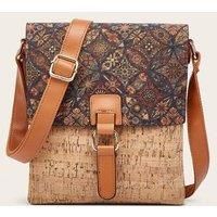 Unisex Brown Vertical Bark Print Crossbody Bag With Geometric Accents For Women - 4 Design Options