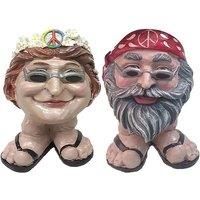 Set Of 2 Quirky Muggle Face Resin Flower Pots - Man & Woman