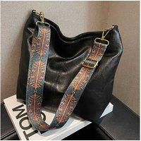 Unisex Black Retro Geometric Print Canvas Crossbody Shoulder Bag - Adjustable Strap, Large Capacity, Lightweight