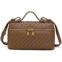 Fashionable Hand-Woven Small Square Bag With Double Zipper & Strap
