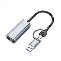 2.5G USB C to Ethernet Adapter 2 in 1 USB 3.0 Network Card Compatible with Laptop Type-C to RJ45
