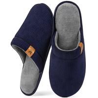 VeraCosy Men's Corduroy Scuff Slippers Soft Comfy Memory Blue, 6-7
