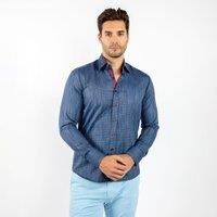CLAUDIO LUGLI Men's Luxury Knitted Classic Jacquard Shirt in Navy | Size: 2XL