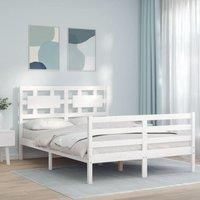 Bed Frame with Headboard White Small Double Solid Wood