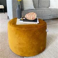rucomfy Beanbags Luxury Velvet Pouffe Bean Bag. Round Footstool. Home Living or Bed Room Foot Rest. Lightweight & Durable W55cm x H38cm (Mustard)