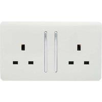 Trendi Switch 2 Gang Artistic Modern Glossy 13 Amp Electrical Long Switched Plug Socket Gloss White ART-SKT213LWH