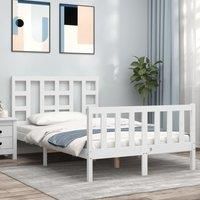 Bed Frame with Headboard White Small Double Solid Wood