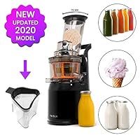 Powerful Masticating Juicer for Whole Fruits and Vegetables, Fresh Healthy Juice, Sorbet, Ice Cream, Wide Mouth 75mm Feeding Chute, BPA Free, 240-Watt, Cold Press, Black Stainless Steel Fridja f1900