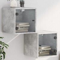 Berkfield Home Bedside Cabinets with Glass Doors 2 pcs Concrete Grey 35x37x35 cm | Size: 35 x 37 x 35 cm