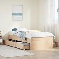 Berkfield Home Bed Frame without Mattress with Drawers 75x190 cm Small Single Solid Wood Pine in Brown