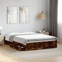 Berkfield Home Bed Frame with Drawers without Mattress Smoked Oak 140x200 cm in Brown