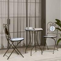 Berkfield Home Mosaic Bistro Set Blue & White Iron & Ceramic