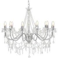 Berkfield Home Chandelier with Beads Silver 12 x E14 Bulbs