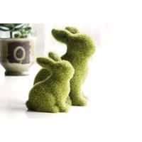 Artificial Green Flocking Bunny Statue In 2 Sizes And 4 Options
