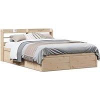Berkfield Home Bed Frame with Headboard 135x190 cm Double Solid Wood Pine in Brown
