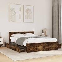 Berkfield Home Bed Frame with Headboard without Mattress Smoked Oak 120x200 cm in Brown | Size: Small Double