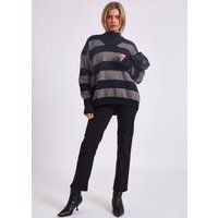 Gini London Women's Grey Wide Stripe Oversized Jumper | Size: Medium/Large