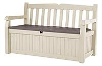 Keter Eden Bench Outdoor Plastic Storage Box Garden Furniture, Beige and Brown, 140 x 60 x 84 cm