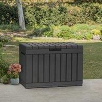 Keter Kentwood Garden Storage Box, Crate with Lid, Graphite, Seat, Volume 190L