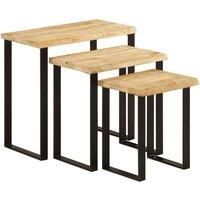 Berkfield Home Nesting Tables 3 pcs with Live Edge Solid Wood Mango in Brown