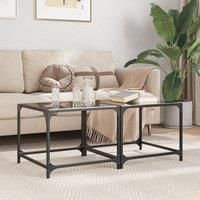 Berkfield Home Coffee Tables with Black Glass Top 2 pcs 50x50x40 cm Steel | Size: 50 x 50 x 40 cm