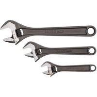 Bahco BHADJUST 3 ADJ3 Set of 3 Adjustable Wrenches (8070/8071 / 8072), Grey, 16 degree head angle