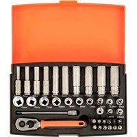 Bahco SL25L 1/4£ Drive 37 Piece Metric Standard & Deep Socket and Bit Set 4-13mm