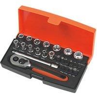 Bahco SL25 Piece 1/4in Drive Metric Socket / Bit Set with Ratchet & Case
