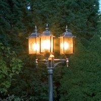 Konstsmide 7244-759 Milano Leaded Effect Triple Column Outdoor Light / 2.3m High / 3 x 75 W E27 Max Lamp Post / Leaded Effect Acrylic Glass / Aluminium / IP43 / Outside Light Antique Finish Matt Black
