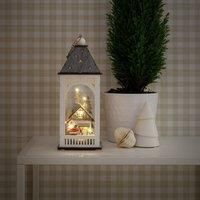 Santa Scene Christmas House Wooden Lit Lantern