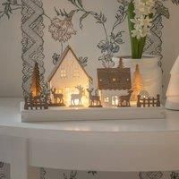 Konstsmide Christmas Lights/Silhouette House Motif with Reindeers/Christmas Ornament Decoration/Battery Operated: 2xAA (Excl.)/Christmas Scene Warm White Diodes