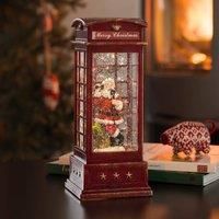 Konstsmide Lantern : Santa in Red Telephone Box, Water Filled : Battery Operated & Timer : 4363-550