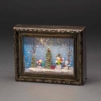 Konstsmide LED Snow Globe Lantern Picture Frame"Snowman Scene", Water Filled/Indoor Use (IP20) with 5 Hour Timer/Battery Operated: 4xAA 1.5V (excl.)/ Christmas Lantern 2 Warm White Diodes