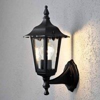 Konstsmide Outdoor Wall Light Mains Powered/Firenze Small Down Traditional Lantern/1 x 60 W E27 Max Lamp/Clear Glass/Aluminium/IP43/Outside Light Matt Black