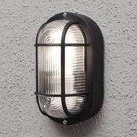 Konstsmide 7650-750 Elmas Bulk Head Outdoor Wall Light Mains Powered / W: 12cm D: 10.5cm H: 20cm / 1 x 40 W E27 Max Wall Lamp / Clear Ribbed Glass / Plastic / IP44 / Outside Light Black