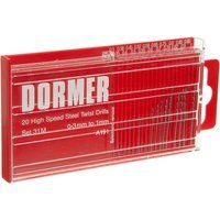 Dormer A191231M HSS High Speed Steel Jobber Drill Bits with 118 degree Standard Point, Set of 20