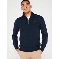 GANT Mens Cotton Half Zip Cream Sweater Navy XL