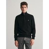 GANT Mens Cotton Half Zip Cream Sweater Black L