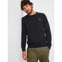 GANT Mens Cotton Crew Neck Sweater - Black 005 - S