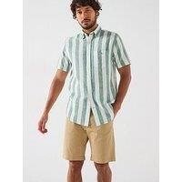 Gant Regular Cotton Linen Stripe Short Sleeve Shirt - Green