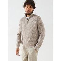 Gant Cotton Half Zip Knitted Jumper - Brown